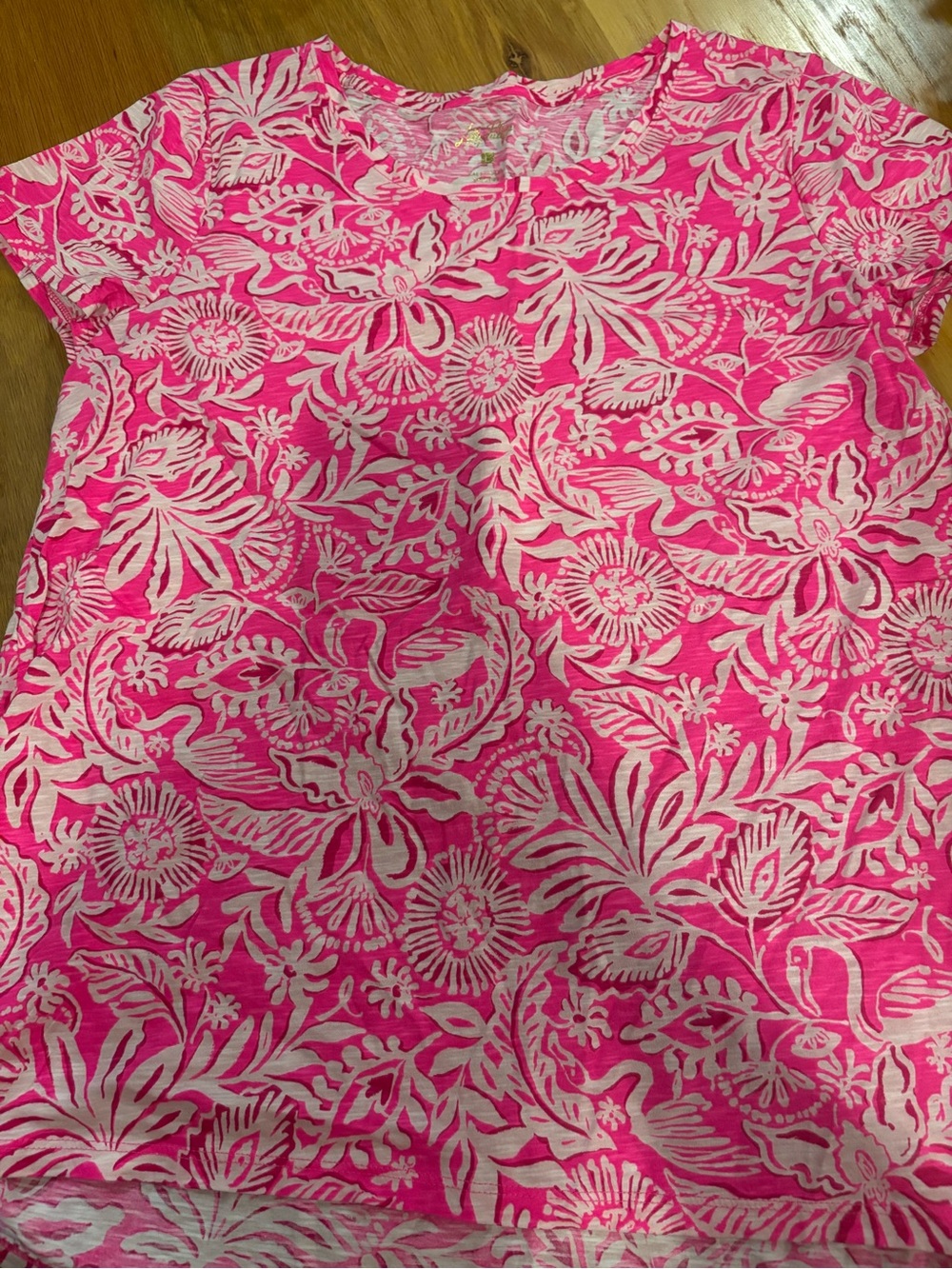 Lilly Pulitzer Pink and White Floral Short-Sleeve Tee